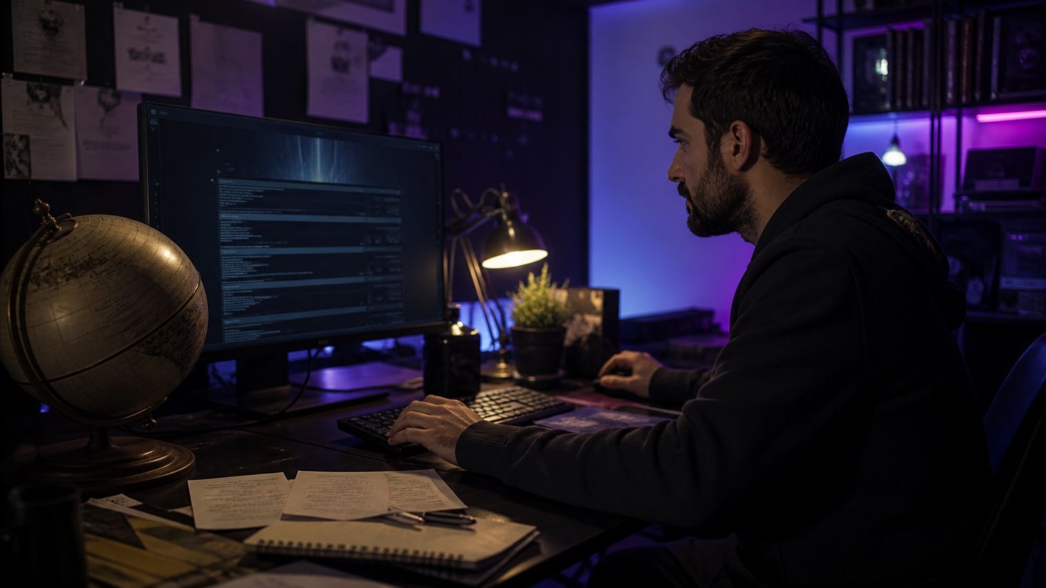 person reviewing Hidden Wiki updates at a desk